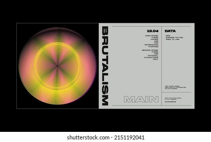 Brutalist style poster design graphics layout built with Helvetica typography aesthetics and minimalist geometric forms and abstract vector shapes. 