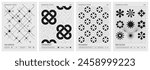 Brutalist style vector minimalistic Posters with silhouette basic figures, Retro futuristic graphic elements of geometrical shapes rave composition, Modern monochrome print artwork, set 60