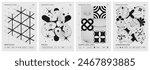 Brutalist style vector minimalistic Posters with silhouette basic figures, Retro futuristic graphic elements of geometrical shapes rave composition, Modern monochrome print artwork, set 62