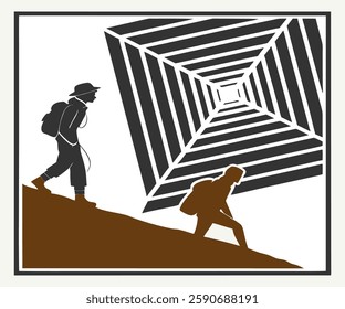 Brutalist style vector minimalistic Posters with silhouette basic figures, Retro futuristic graphic elements of geometrical shapes rave composition