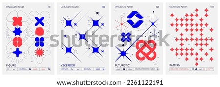 Brutalist style vector minimalistic Posters with silhouette basic figures, extraordinary graphic elements of geometrical shapes composition, Modern color print artwork, set 6 Foto d'archivio © 