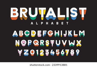 Brutalist vector premium alphabet. 3D filled outline font.