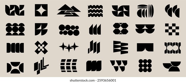 Brutalist vector shapes illustration, distortion glass effect collection. abstract geometric graphic ornament design. symbols in Y2K. 