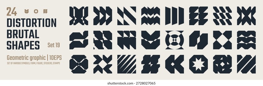 Brutalist vector shapes, Postmodern abstract geometric graphic bold Y2K elements, trendy cyber design symbols in futuristic aesthetics, set of Sci Fi modern logotype, retro futuristic forms, kit 19