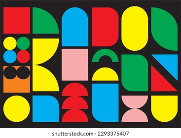 Brutalistic abstract geometric shapes. Brutal modern figure, oval square and other primitive elements. Aesthetics of Swiss design. Bauhaus Memphis design.