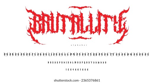 Brutality Death Metal Font Alphabet Typeface Typography. Vector Set ABC editable