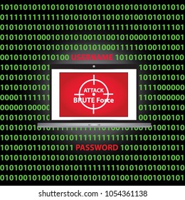 Brute force attack of hacker concept design with illustration with laptop computer and text banner on screen with flat style