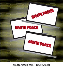 Brute force attack of hacker concept design with illustration with laptop computer and text banner on screen with flat style