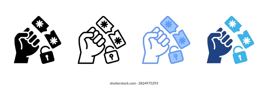 Brute Force Attack icon set multiple style collection