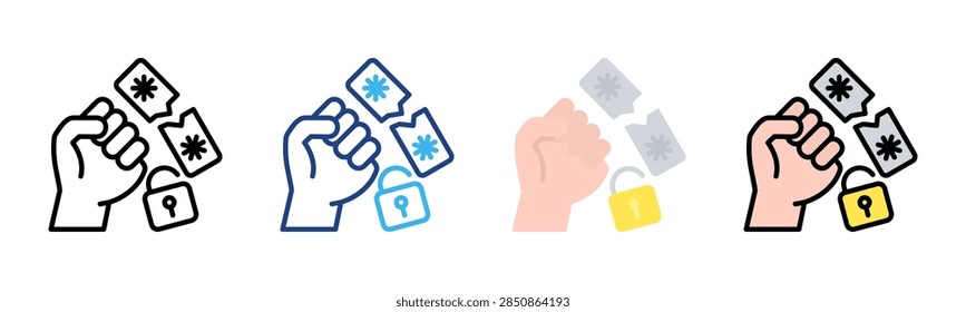Brute Force Attack icon set multiple style collection
