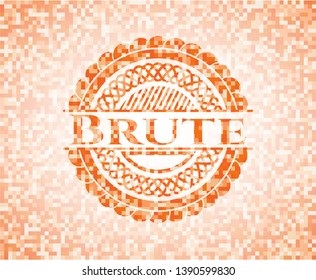 Brute orange mosaic emblem. Vector Illustration. Detailed.