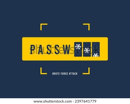 Brute-force attack icon - password guessing to crack security. Cryptographic selection of password or passphrase by brute force in database. Vector illustration isolated on dark background with icons