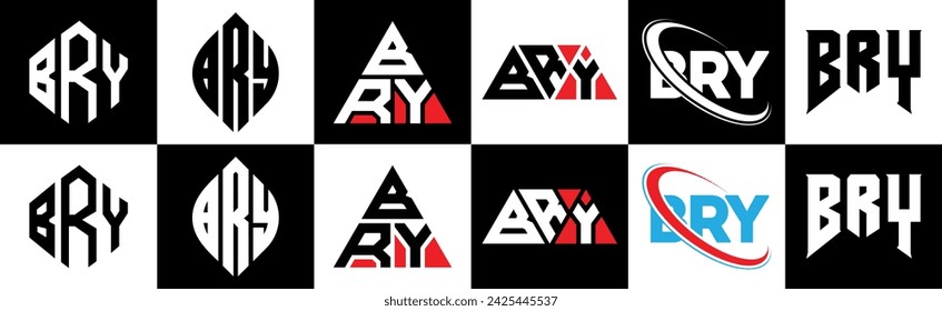 Diseño de logotipo de letra BRY en estilo seis. POLÍGONO BRY, círculo, triángulo, hexágono, estilo plano y simple con el logotipo de la letra de la variación del color blanco y negro establecido en una mesa de trabajo. BRY logotipo minimalista y clásico