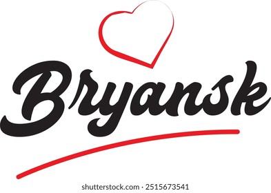 Bryansk city text design with red heart typographic icon design suitable for touristic promotion