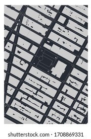 Bryant Park in Manhattan, New York City, USA black and white poster with footpaths and nearby buildings, neighborhood footprint plan