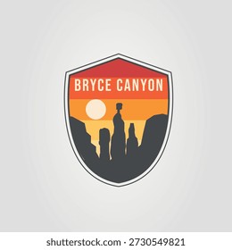 Logotipo de escudo gráfico Bryce canyon para marcas ao ar livre. Ótimo para blogs de viagem, sites de aventura, mercadorias de parques nacionais e empresas de natureza selvagem.