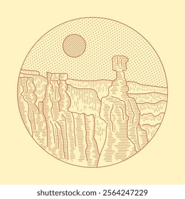 bryce canyon national park mono line vector illustration for t shirt patch badge design