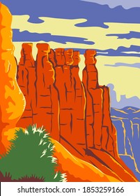 Nationalpark Bryce Canyon in Paunsaug auf dem Plateau Garfield County und Kane County Utah WPA Poster Art Color