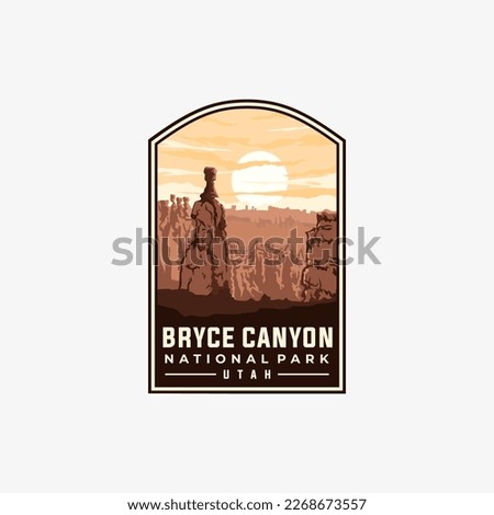 Bryce Canyon national park vector template. Utah landmark illustration in patch emblem style. 商業照片 © 