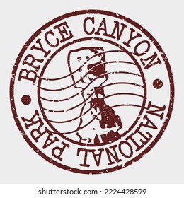 Bryce Canyon, UT, USA Silhouette Postal Passport. Stamp Round Vector Icon. Design Travel Postmark. 