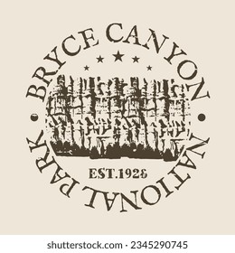 Bryce Canyon, Utah, USA Silhouette Postal Passport. Stamp Round Vector Icon. Design Travel Postmark. 