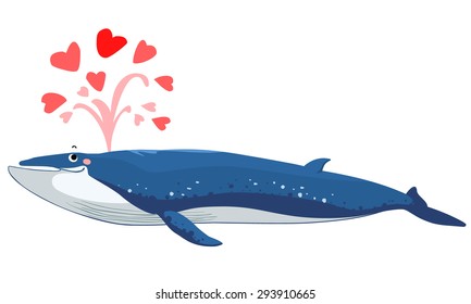 Bryde's whale spurt water with heart vector illustration