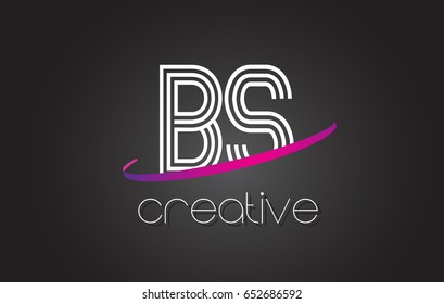 BS B S Letter Logo with Lines Design And Purple Swoosh Vector Letters Illustration.