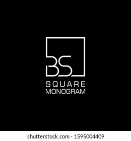 BS B S Logo design with square frame line art. vector illustration