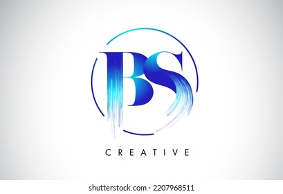 BS Brush Stroke Letter Logo Design. Blue Paint Logo Leters Icon with Elegant Circle Vector Design.