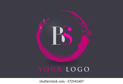 BS Circular Letter Brush Logo. Pink Brush with Splash Concept Design.