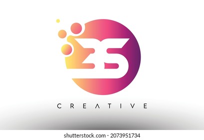 BS Dots burbuja letras en un círculo. Logo de diseño de letras BS con iluminación vectorial de color naranja morado.