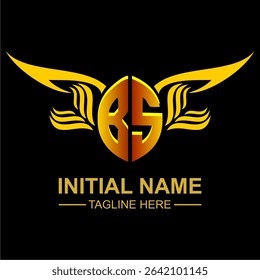 BS Golden Wing Emblem Logo with elegant gold wings, sleek and modern design. Ideal for branding, creative projects, luxury businesses, or artistic ventures.