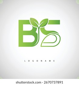 Logotipo BS Green Leaf - Monograma ecológico mínimo para marcas orgânicas e design de identidade sustentável