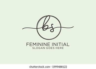 BS handwriting logo with circle template vector logo of initial signature, wedding, fashion, floral and botanical with creative template.