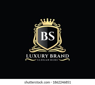BS Initial Letter Gold kalligraphische feminine Blütenhandgezeichnet heraldische Monogramm antike Vintage Stil Luxus Logo Design.