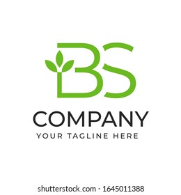 La letra inicial BS con la plantilla de logotipo de forma de planta hoja, archivo vectorial pasos 10 texto y color es fácil de editar