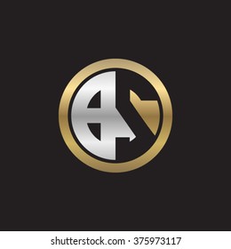 BS initial letters circle elegant logo golden silver black background