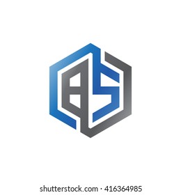 BS initial letters loop linked hexagon logo black gray blue