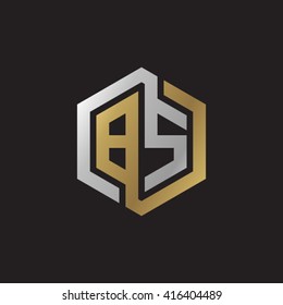 BS initial letters loop linked hexagon elegant logo golden silver black background