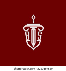 BS initial logo monogram design for legal lawyer vector image with sword and shield