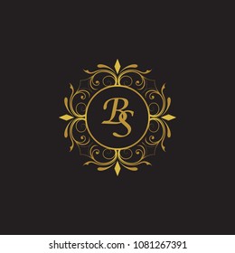BS Initial logo. Ornament ampersand monogram golden logo black background