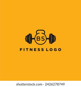 Monograma inicial BS para fitness o logo de gimnasio con diseño creativo de barra