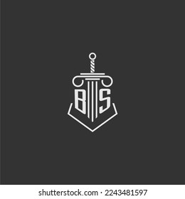 BS initial monogram law firm with sword and pillar logo design