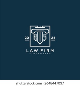 Logotipo inicial del monograma de BS para el bufete de abogados con el diseño del pilar en cuadrado creativo