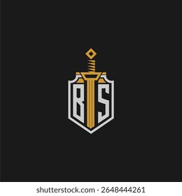 BS monograma inicial para imagem estilo escudo e espada