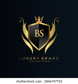 Carta BS Inicial con plantilla real.elegante con el logotipo de la corona vectorial, Ilustración vectorial con el logotipo fletador creativo.