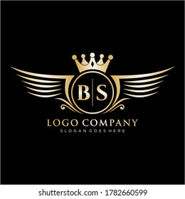 Carta BS inicial con plantilla de logotipo de ala real.
