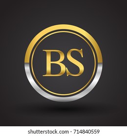 BS Letter logo in a circle, gold and silver colored. Vector design template elements for your business or company identity.