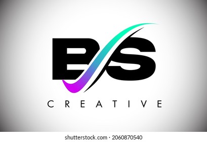 Logotipo de la carta BS con la línea curva de Swoosh creativa. Vector de iconos BS con letra negrita y colores vibrantes Ilustración.