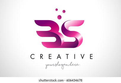 BS Letter Logo Design Template with Purple Colors and Dots